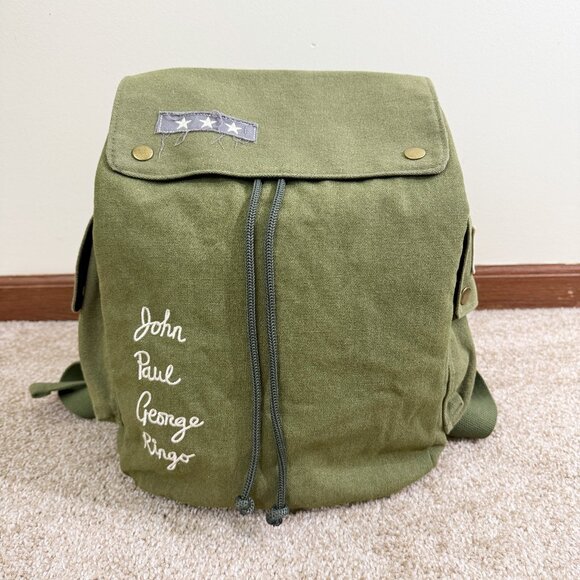 NWOT Junk Food	Olive Green The Beatles Sgt. Peppers Canvas Backpack Flap Closure - Picture 1 of 10